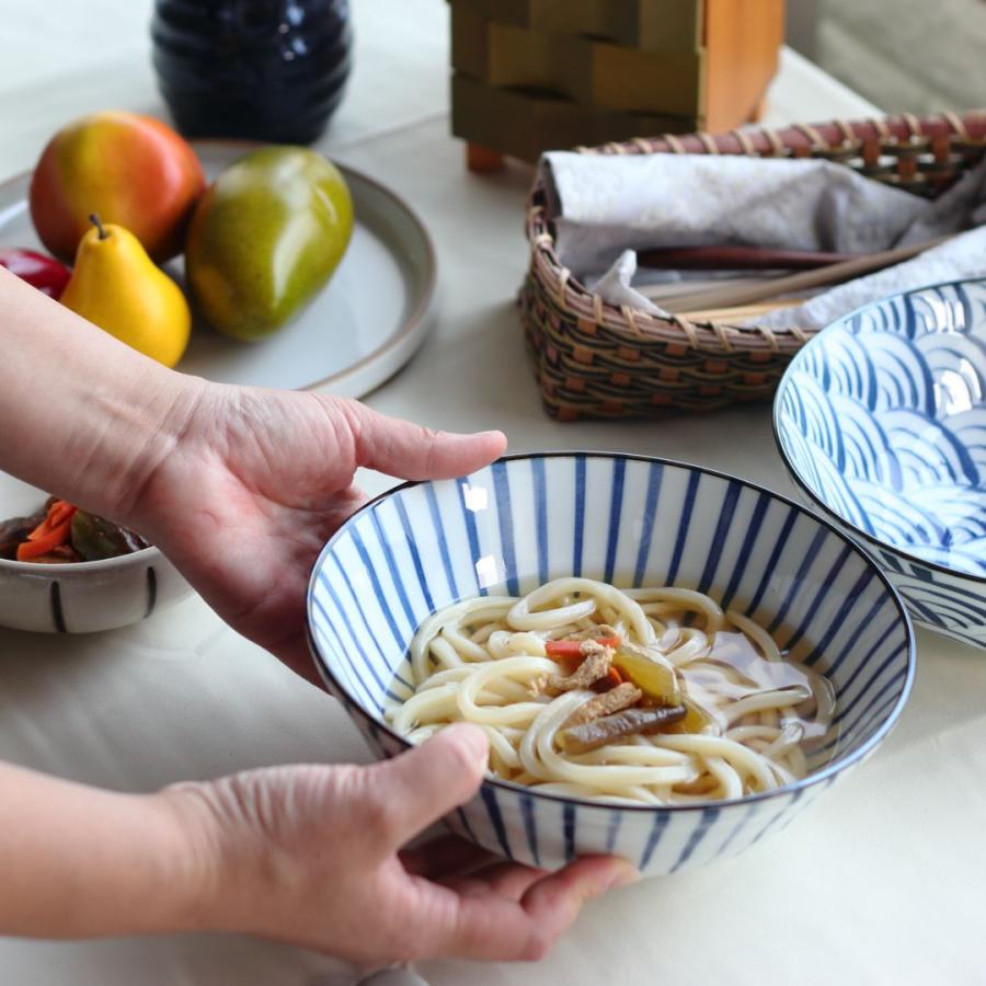 藍縄文 うどん鉢 21cm 日本製 美濃焼 6.8寸麺鉢 ラーメン そば