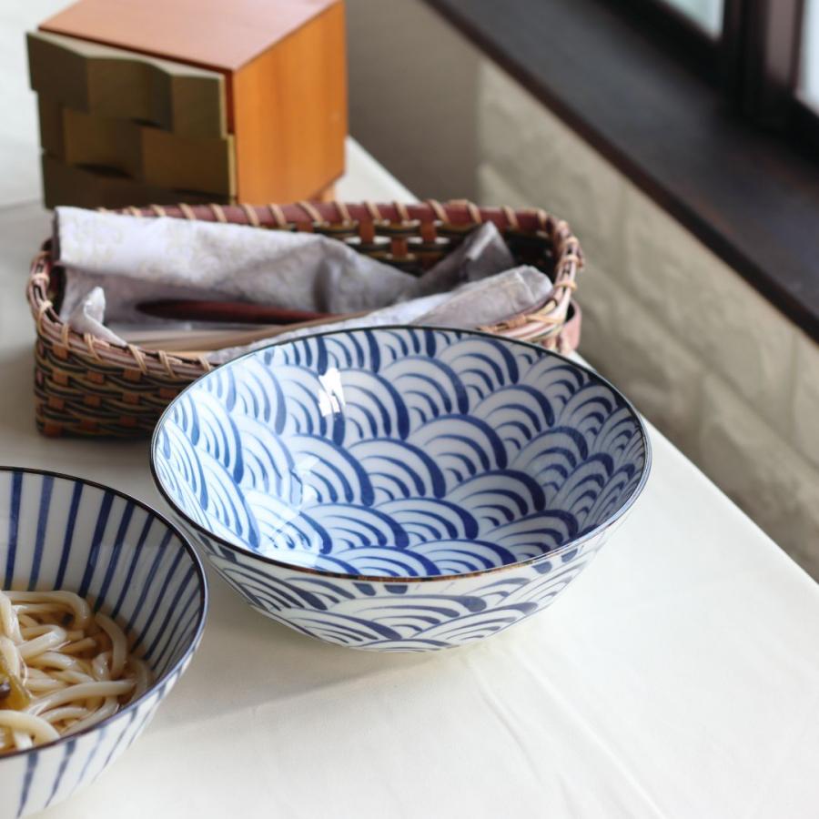 藍縄文 うどん鉢 21cm 日本製 美濃焼 6.8寸麺鉢 ラーメン そば