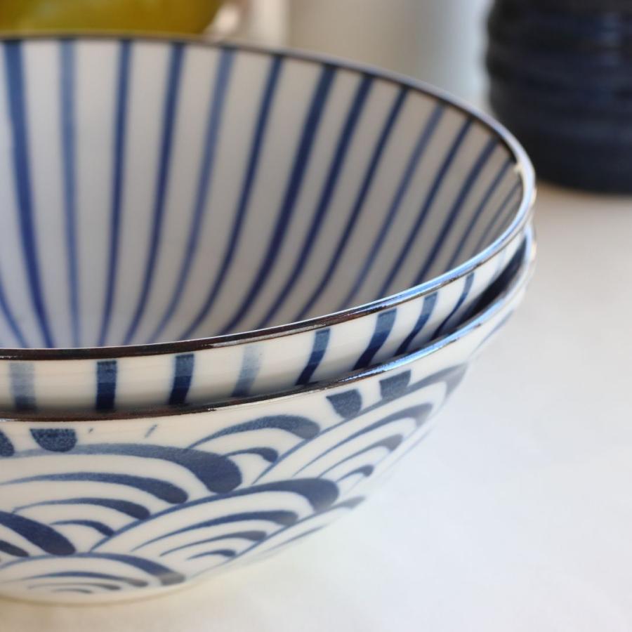 藍縄文 うどん鉢 21cm 日本製 美濃焼 6.8寸麺鉢 ラーメン そば