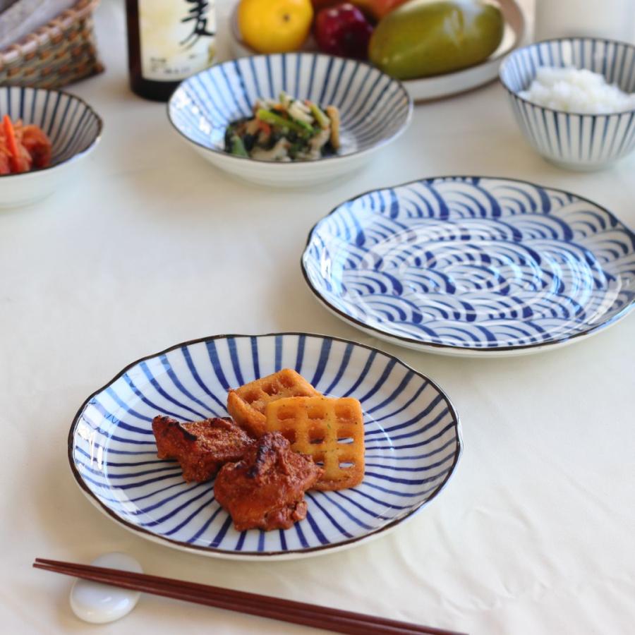 藍縄文 中皿 21.5cm 日本製 美濃焼 7.0寸皿 プレート ラウンド 丸皿