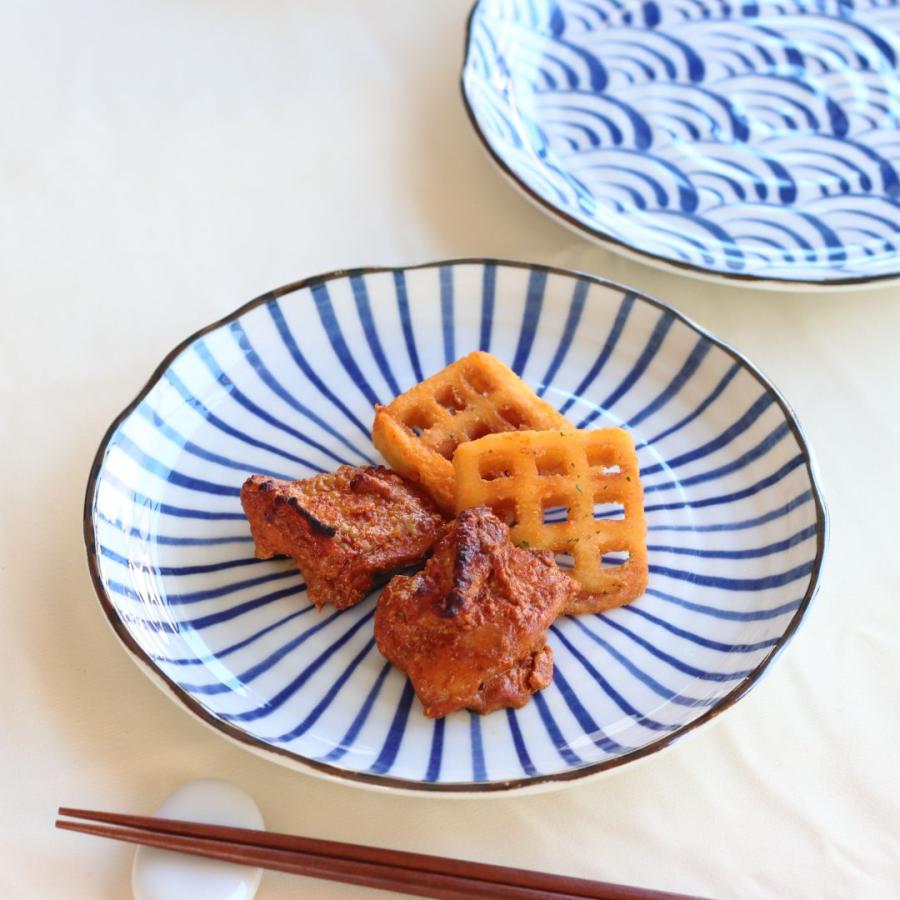 藍縄文 中皿 21.5cm 日本製 美濃焼 7.0寸皿 プレート ラウンド 丸皿