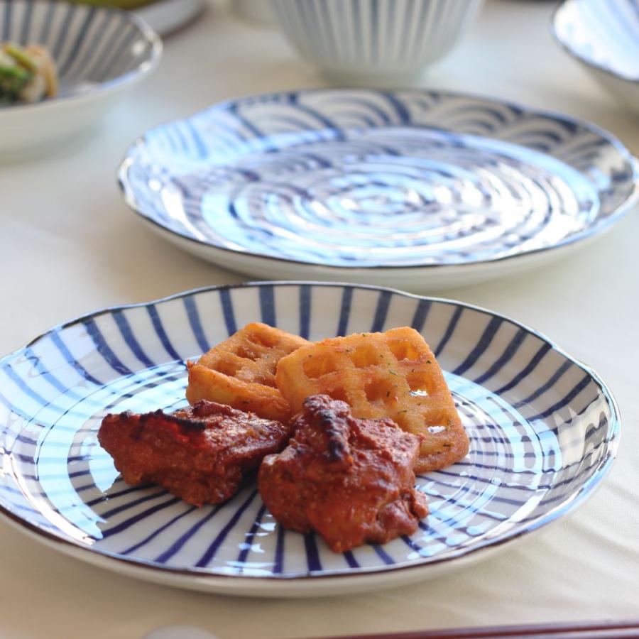 藍縄文 中皿 21.5cm 日本製 美濃焼 7.0寸皿 プレート ラウンド 丸皿