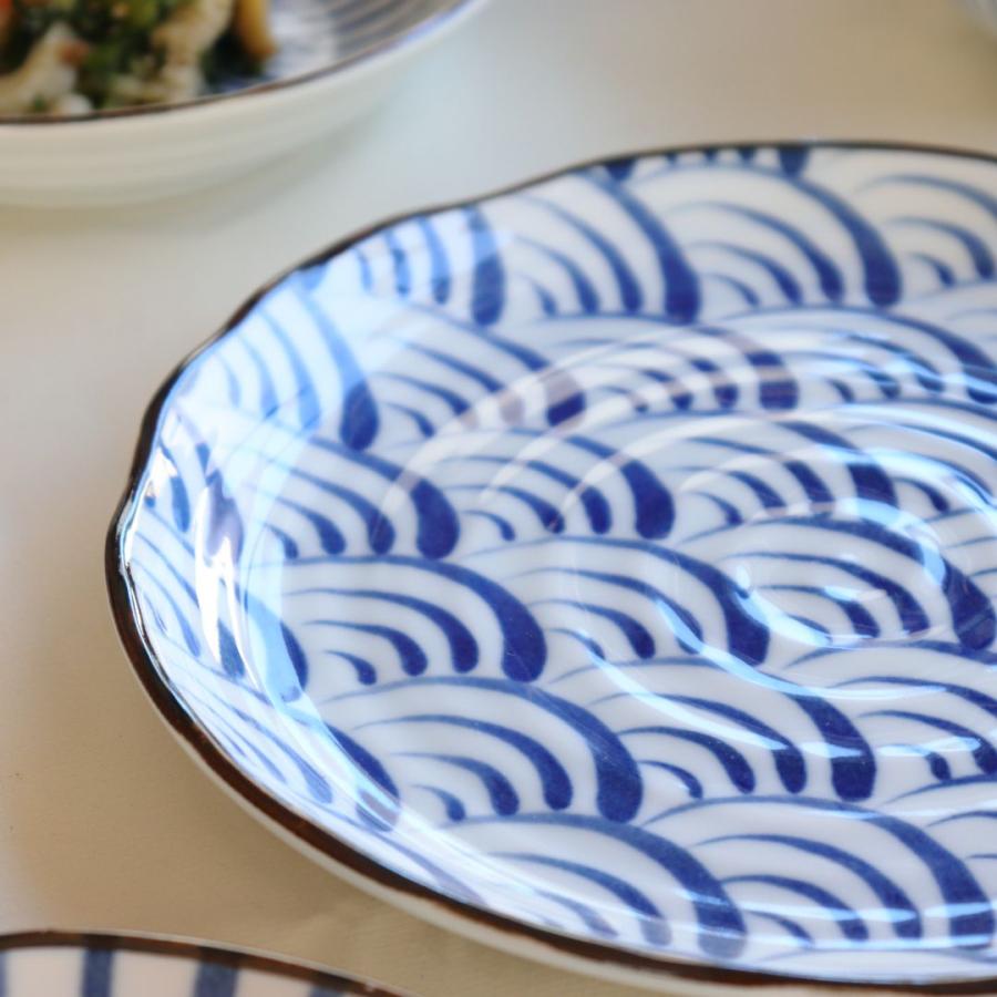 藍縄文 中皿 21.5cm 日本製 美濃焼 7.0寸皿 プレート ラウンド 丸皿