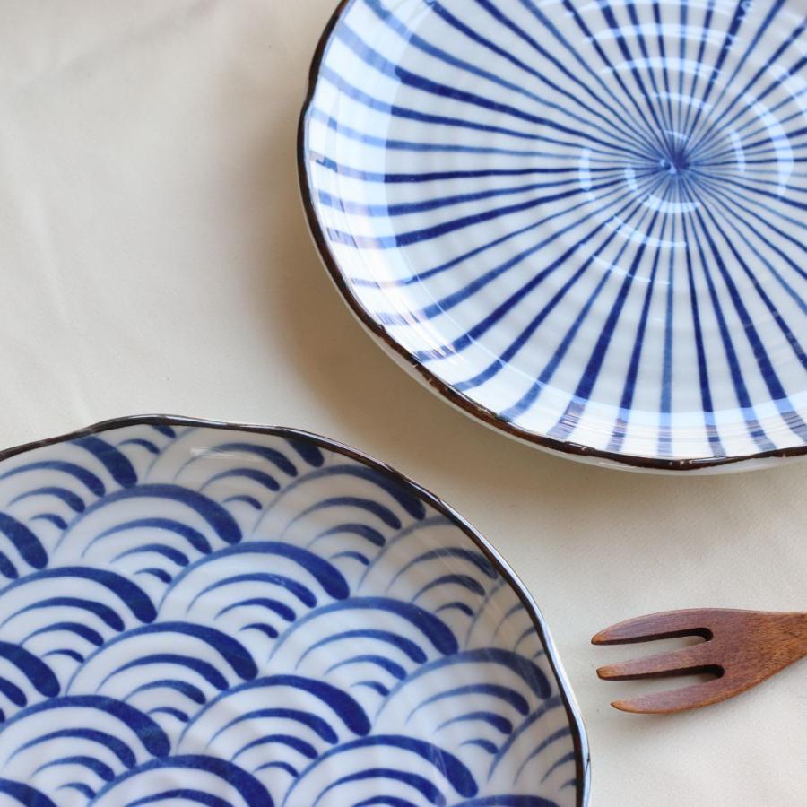 藍縄文 中皿 21.5cm 日本製 美濃焼 7.0寸皿 プレート ラウンド 丸皿