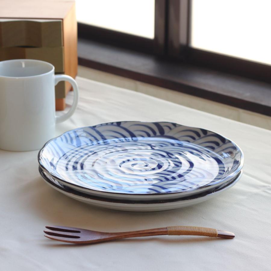 藍縄文 中皿 21.5cm 日本製 美濃焼 7.0寸皿 プレート ラウンド 丸皿