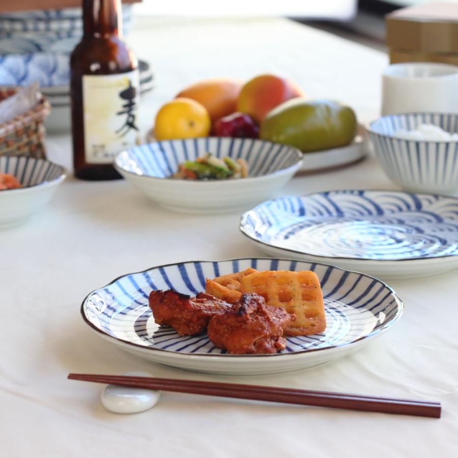 藍縄文 中皿 21.5cm 日本製 美濃焼 7.0寸皿 プレート ラウンド 丸皿