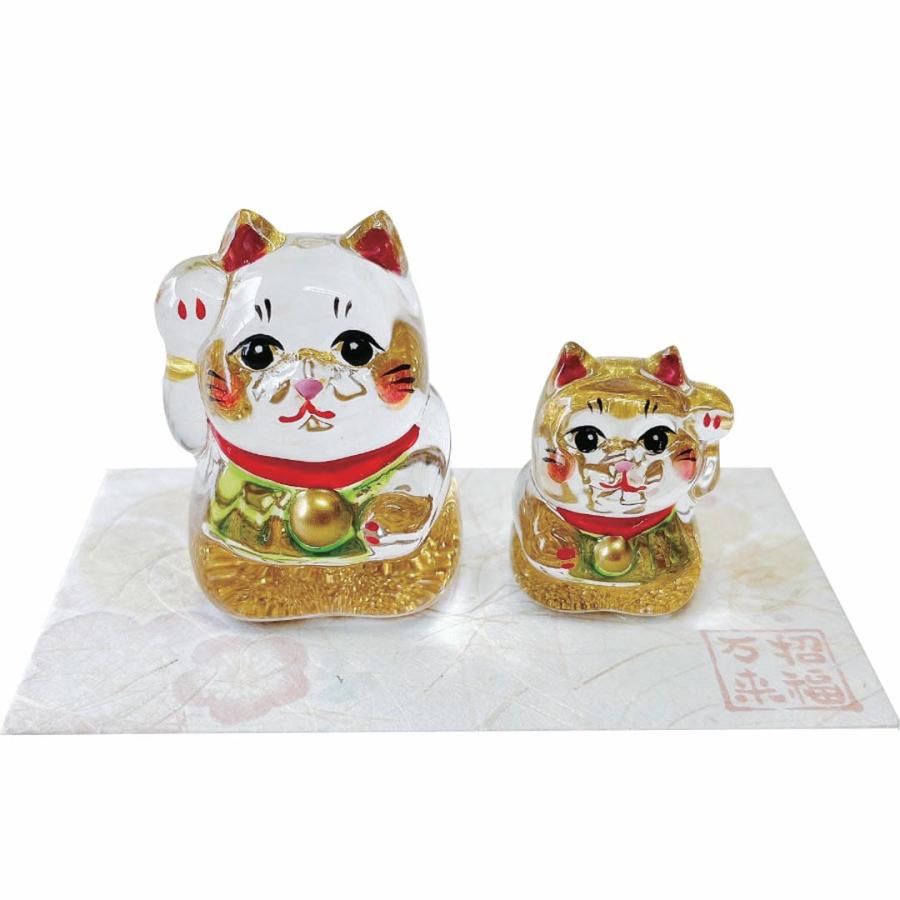 招き猫 金 硝子親子飾り E-3 ガラス 置物 置き物 おしゃれ かわいい
