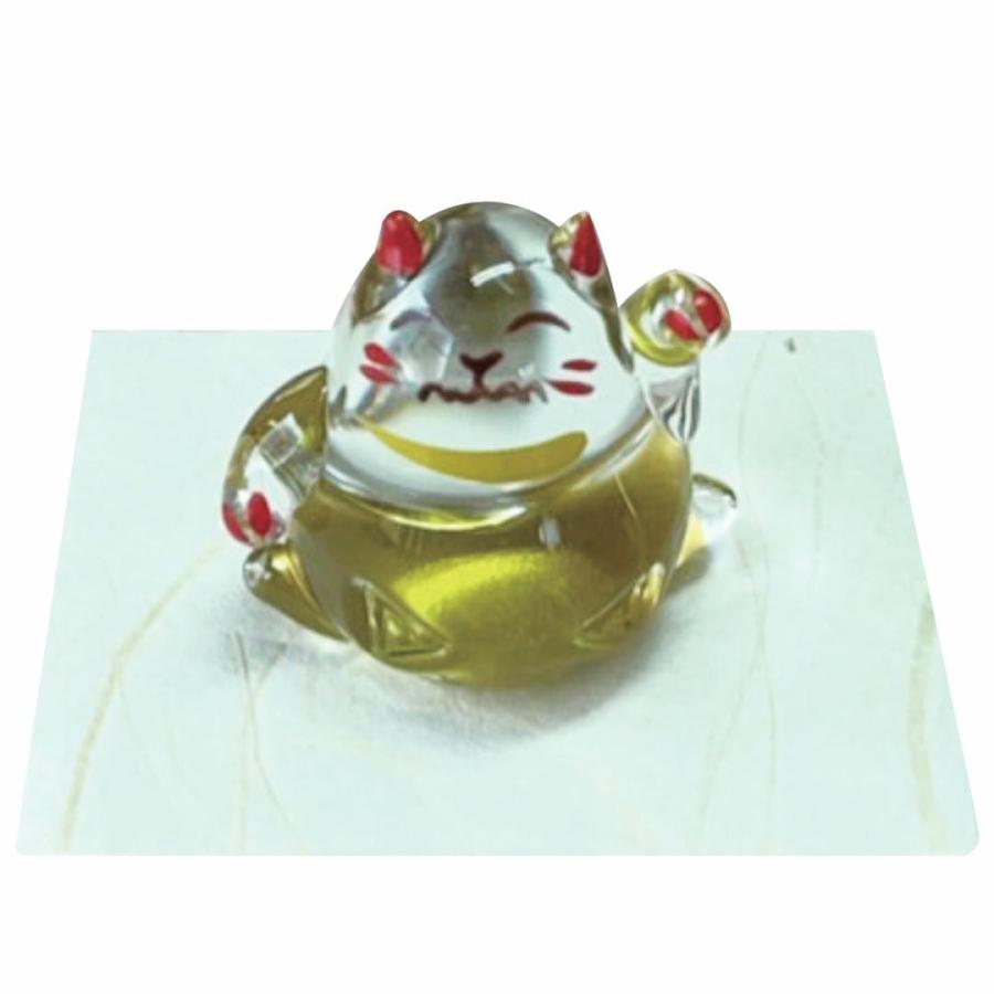 招き猫（小）パール金 硝子飾り E-24 限定商品 ガラス 置物 置き物