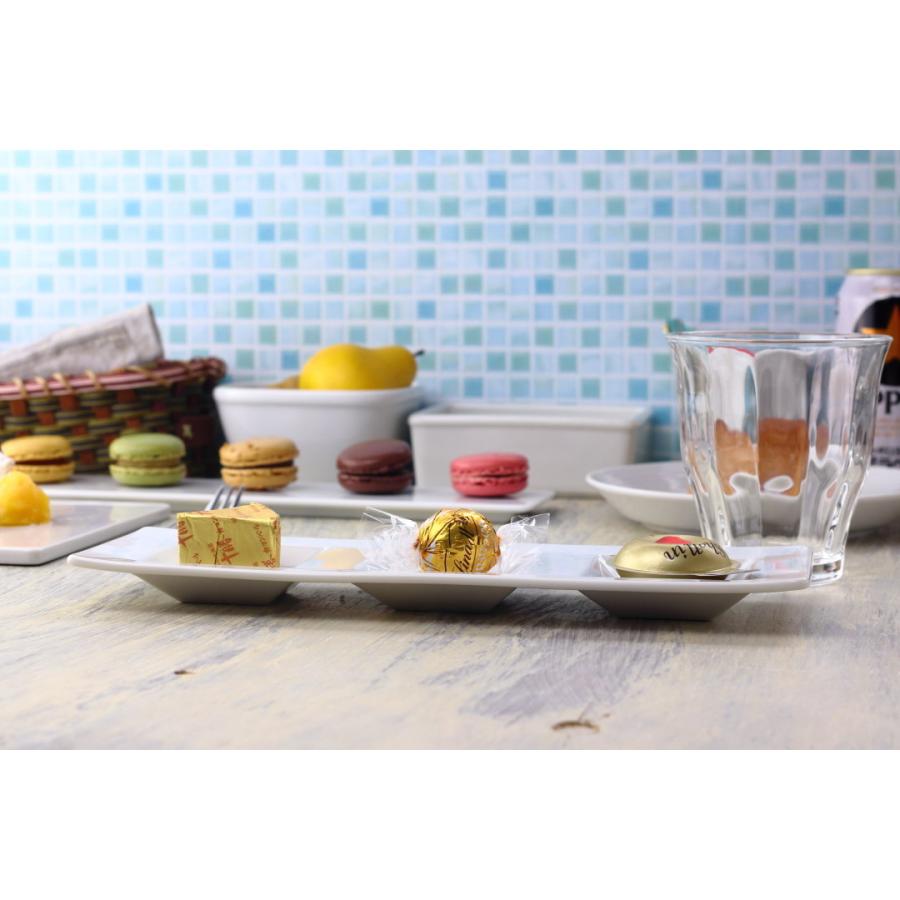 カフェのおつまみ三種盛皿 26.5cm 日本製 美濃焼 仕切り皿 タレ皿 角皿