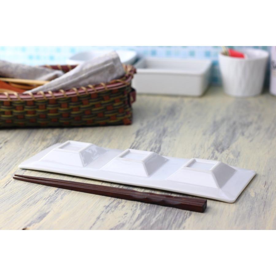 カフェのおつまみ三種盛皿 26.5cm 日本製 美濃焼 仕切り皿 タレ皿 角皿