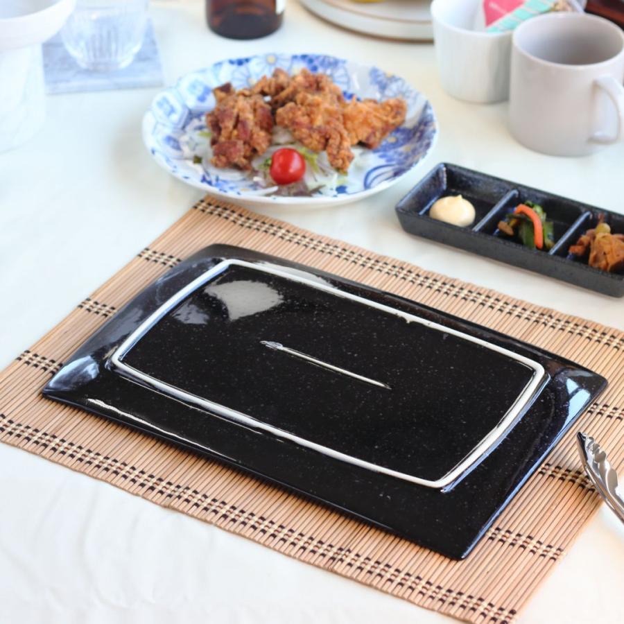 黒ツヤ結晶スクエアプレート 30cm 日本製 美濃焼 パスタ皿 角皿