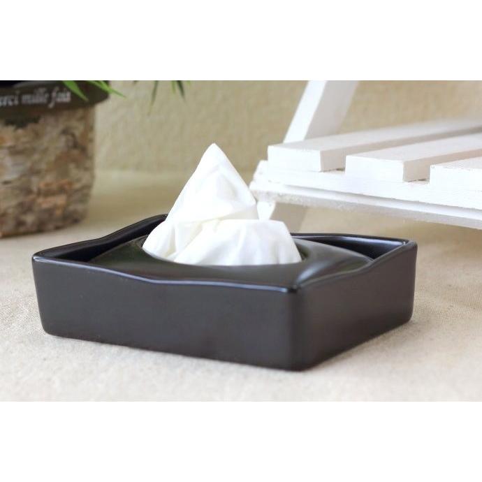 陶器製黒マットティッシュボックス 国産 美濃焼 ティッシュケース