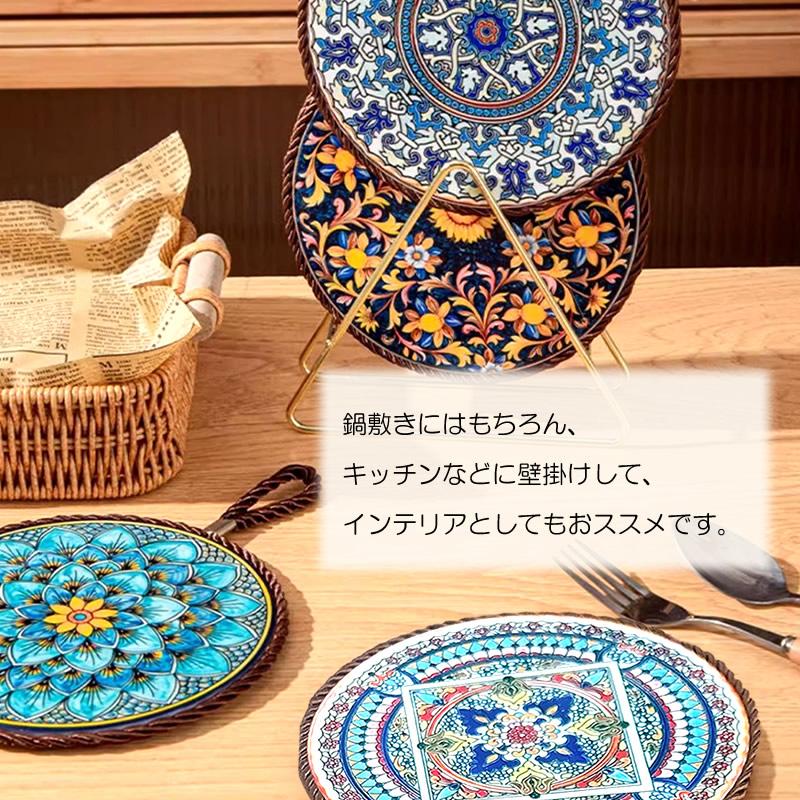 鍋敷き 陶器 セラミック コルク 壁掛け 紐付き ポットスタンド ナベ