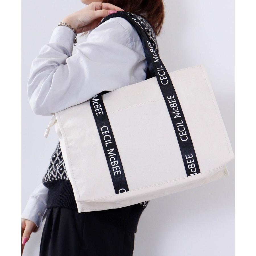 セシルマクビー CECIL McBEE トートバッグ Lサイズ レディース ロゴ入りキャンバス カバン 鞄 ショルダー TOTE BAG 通勤 通学 ブラック ホワイト CM121140｜cestjoli-store｜07