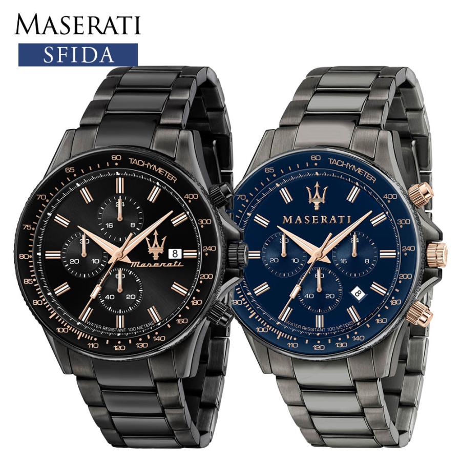マセラティ MASERATI メンズ 腕時計 スフィーダ SFIDA クロノグラフ タキメーター クオーツ ガンメタ ブルー ブラック メタル