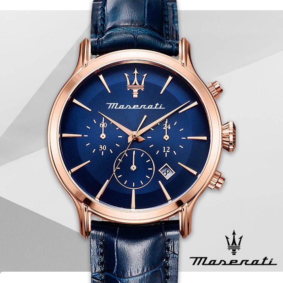 マセラティ MASERATI メンズ 腕時計 エポカ EPOCA クロノグラフ クオーツ ローズゴールド ブルー レザーベルト R8871618013