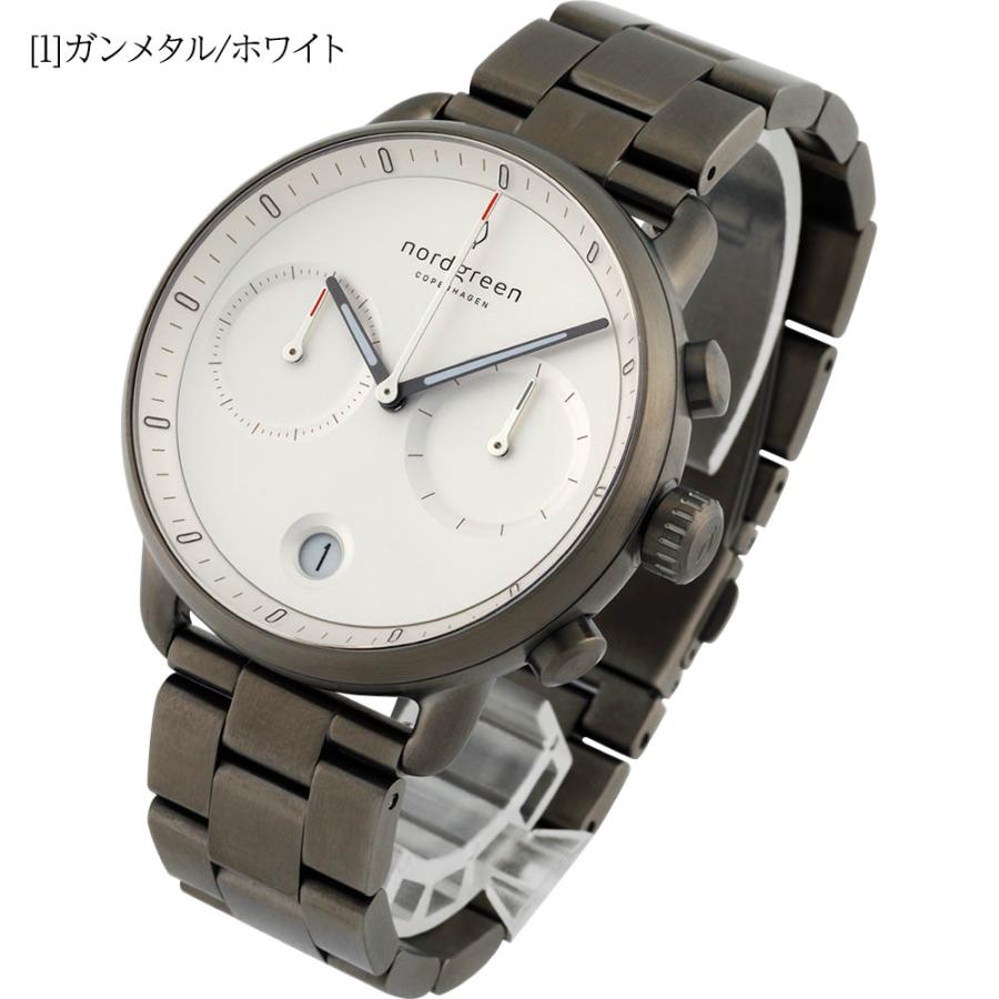 爆買い！ Nordgreen ノードグリーン］Pioneer 北欧デザイン腕時計 クロノグラフ グレ メンズのシルバー フェイス の42mm ホワイト  スマホストラップ
