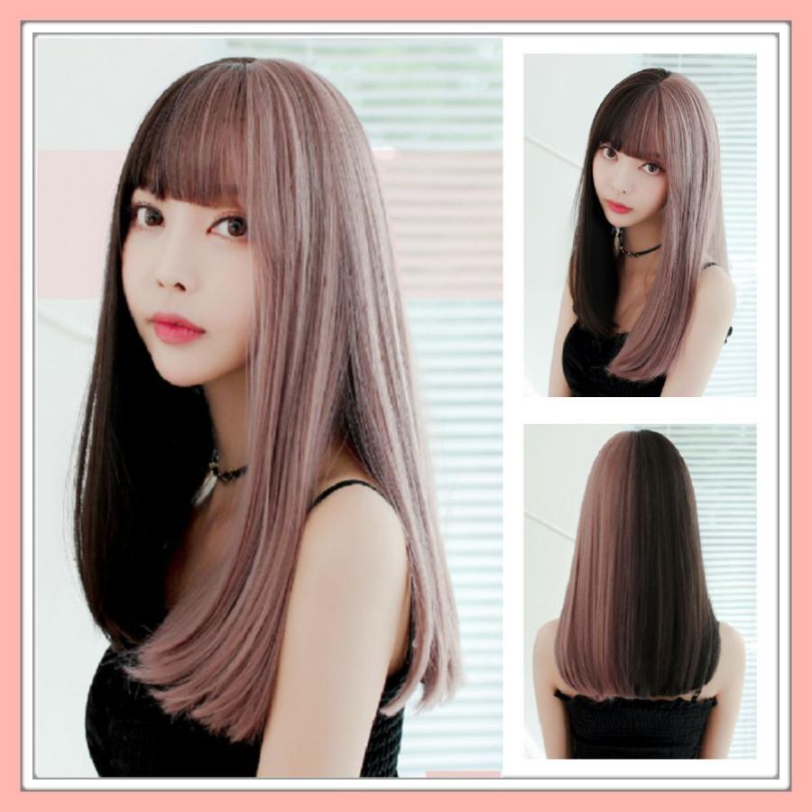 ウィッグ ロング ストレート ツートン ダークブラウン 自然 医療 ウィッグ ロング ストレート ツートン ダークブラウン 自然 医療