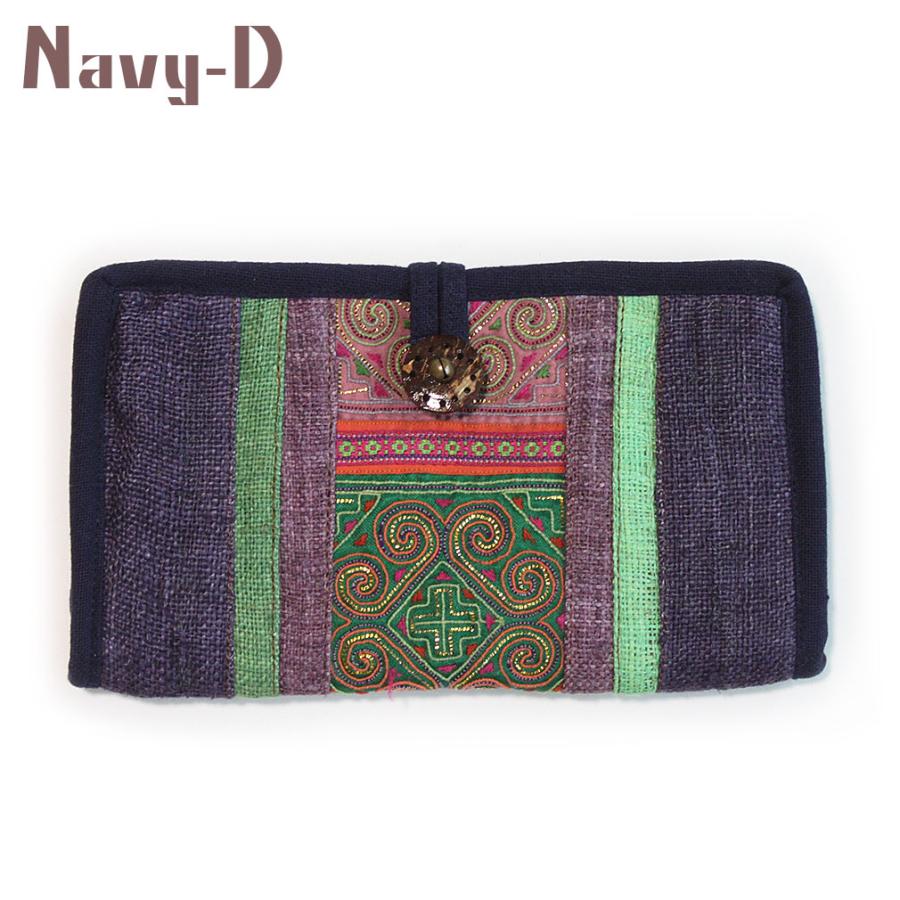 モン族刺繍布 財布 ウォレット 手織りヘンプ 2つ折り長財布