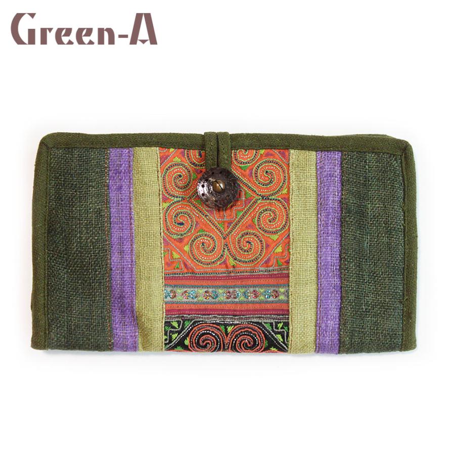 モン族刺繍布 財布 ウォレット 手織りヘンプ 2つ折り長財布
