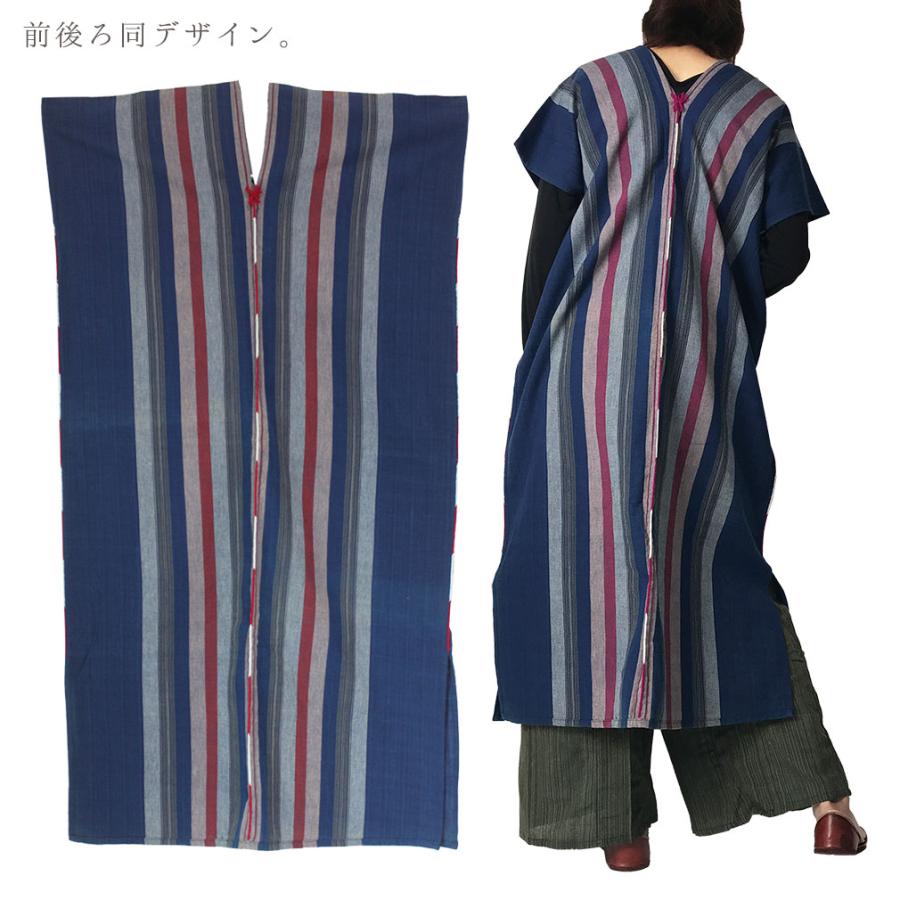 貫頭衣ワンピース ストライプコットン ちくちくライン手刺繍 タイの手