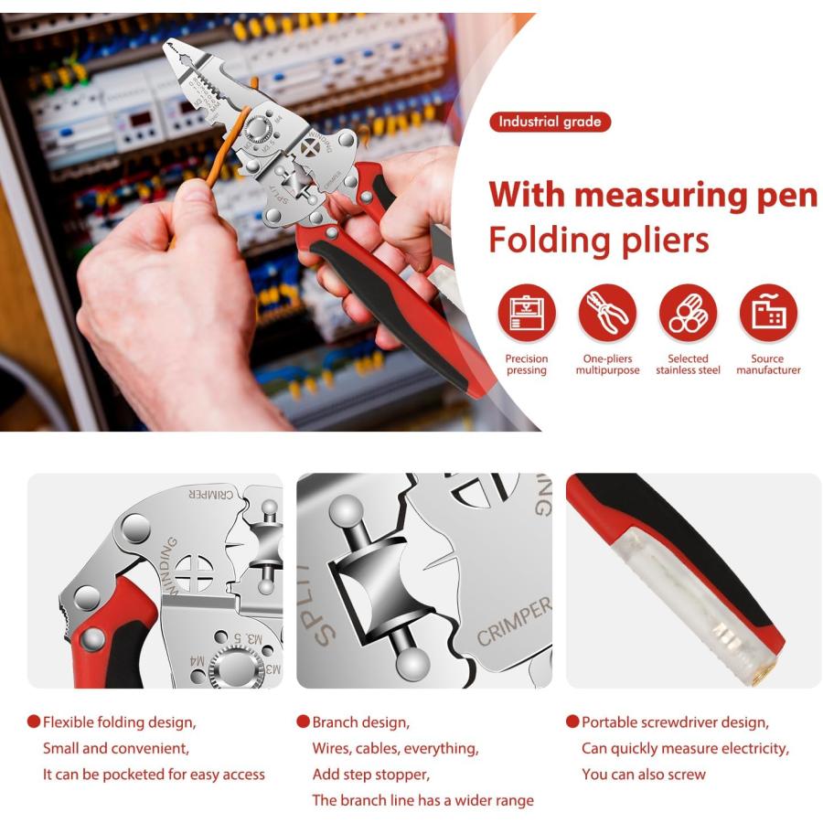 ストリッパー 折りたたみ 左利き 共通 ケーブル カッター ワイヤー 強力 多機能 ワイヤーストリッパー ペンチ 圧着 電気工事士技能試験推奨 ケーブル被覆剥き器 |  | 02