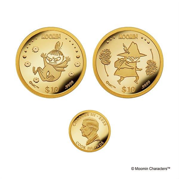 MOOMIN GOLD金色のピンバッジ MOOMIN（ムーミン） スナフキン リトルミイ 純金コインペンダント 金貨