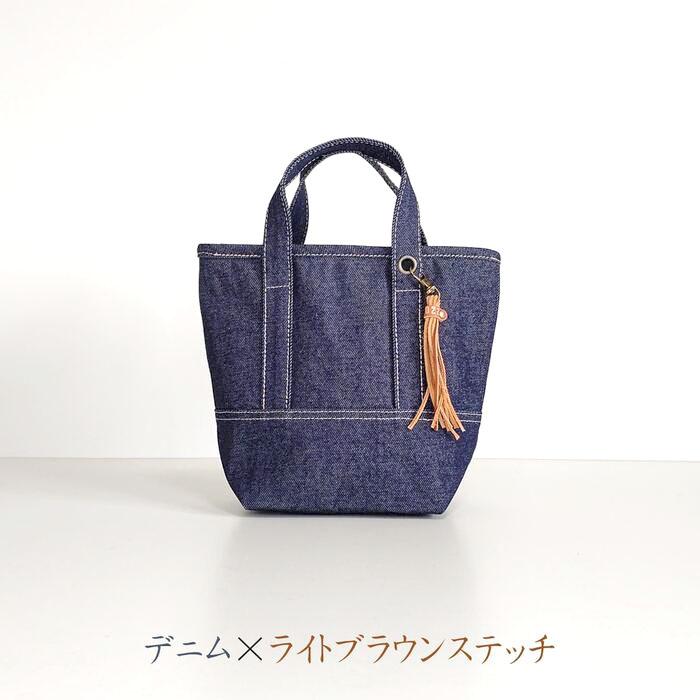 国産デニム 切替トートバッグ S 男女兼用 小さめジーンズトート