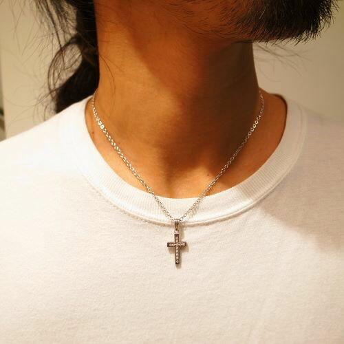 SYMPATHY OF SOUL Gravity Cross Pendant - Silver w/Clear CZ＋Silver Azuki Cha_2