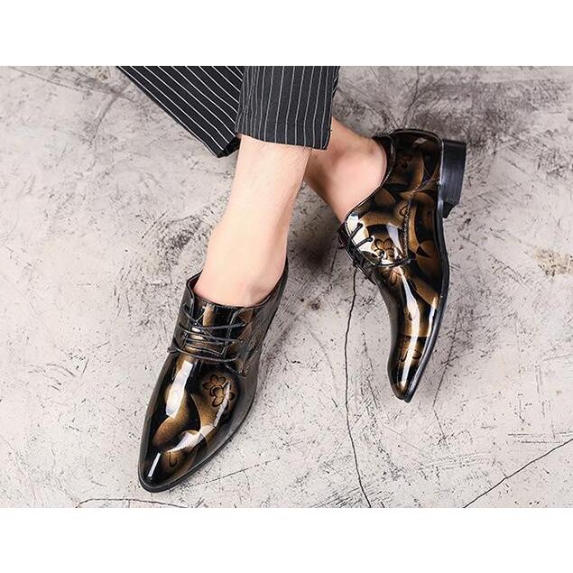 ビジネスシューズ メンズ 個性的 花柄 エナメル 革靴 軽量 通勤 レース