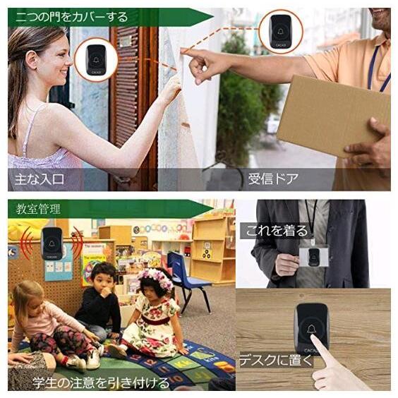 ワイヤレスチャイム 送信機1個+受信機1個セット 無線ベル 呼び出し