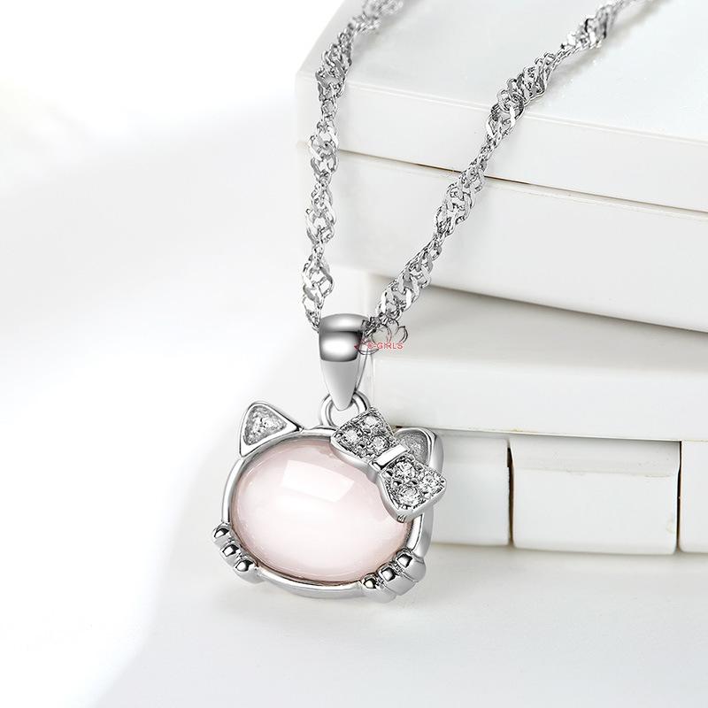 大粒ローズクォーツ キティちゃん ペンダント ネックレス Hello Kitty