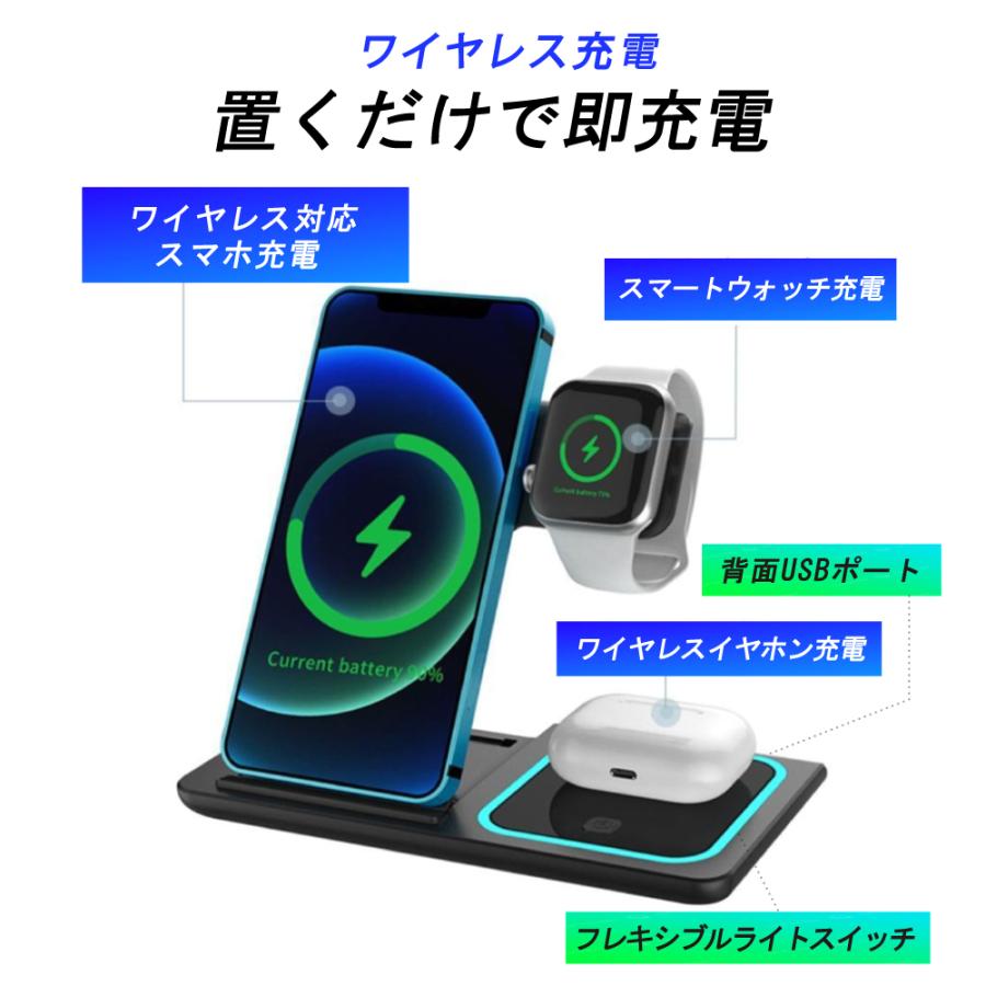 AirPods pro本体 ワイヤレス充電対応 3in1 ワイヤレス充電器 iPhone Airpods Pro Apple Watch Andriod QI 16