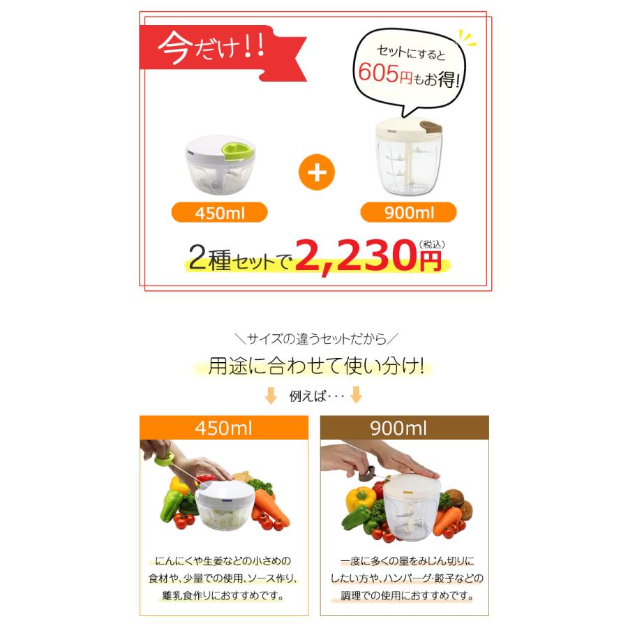 ふたも洗える ぶんぶんチョッパー ぶんぶんチョッパー5S スーパー5 2種類セット 450ml 強化版 900ml みじん切り器 フードプロセッサー フードチョッパー｜chachazakka｜03