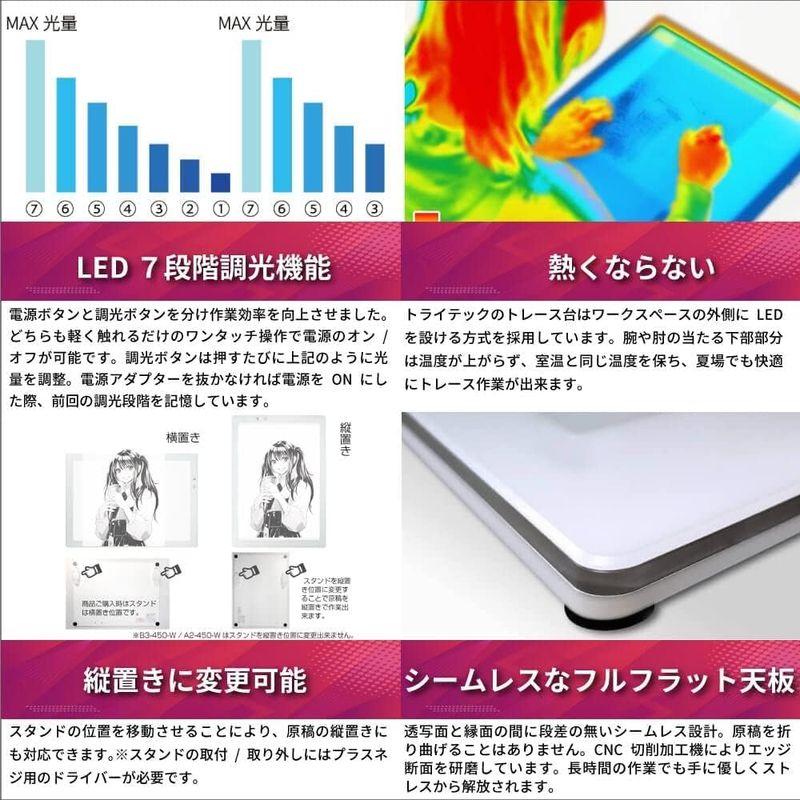 トレース台 トライテックのトレース台 トレビュアー B4サイズ USBケーブル付き 日本製 LED 薄型 8mm 7段階調光機能付き 3段階｜chaco-2｜05