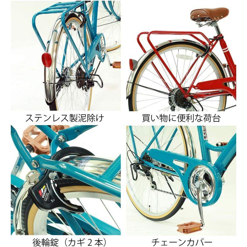 自転車 シティサイクル 26インチ LEDオートライト シマノ6段変速ギア TOPONE(トップワン) ターコイズブルー T-CCB266HD-NC｜chaco-2｜07