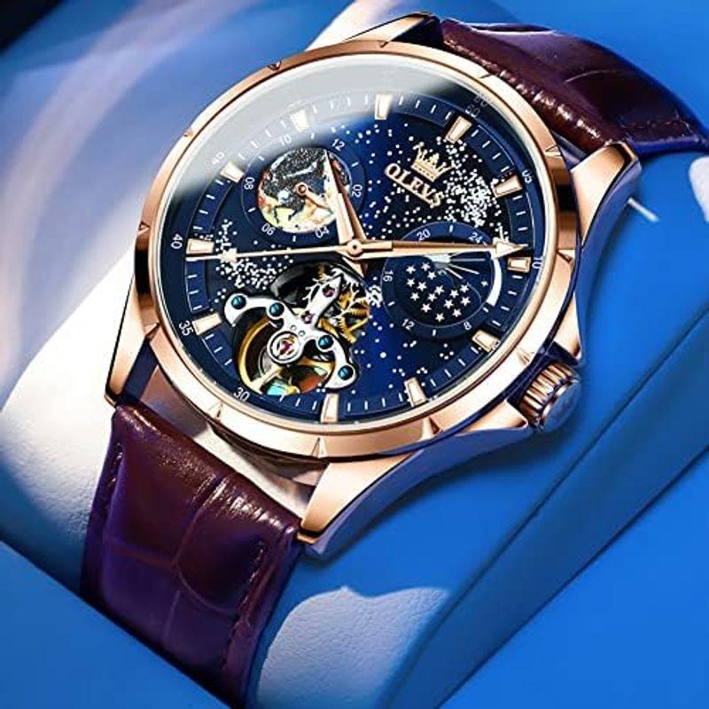 OLEVS 腕時計 メンズ かっこいい 星空 自動巻き 時計 機械式 高級 革ベルト スケルトン レザーベルト 紳士 防水 Watch fo 腕時計 メンズ かっこいい 星空 自動巻き 時計 機械式 高級 革ベルト スケルトン レザーベルト 紳士 防水 Watch fo