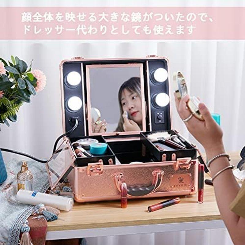 Susire メイクボックス 鏡付き バニティーケース ピンクゴールド かわいい 持ち運び ライト ミニドレッサー 卓上 コスメボックス プ メイクボックス 鏡付き バニティーケース ピンクゴールド かわいい 持ち運び ライト ミニドレッサー 卓上 コスメボックス また