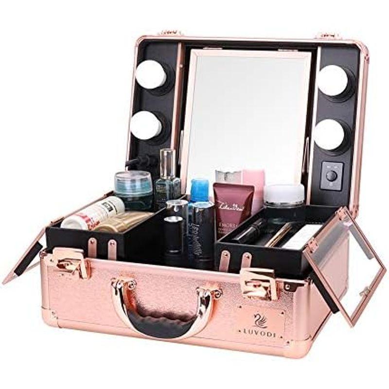 Susire メイクボックス 鏡付き バニティーケース ピンクゴールド かわいい 持ち運び ライト ミニドレッサー 卓上 コスメボックス プ メイクボックス 鏡付き バニティーケース ピンクゴールド かわいい 持ち運び ライト ミニドレッサー 卓上 コスメボックス また