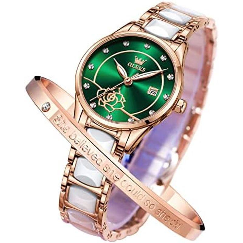 OLEVS 腕時計 レディース 人気 うで時計 日本ムーブメント セラミック 夜光 ローズゴールド ピンクゴールド かわいい 日付 防水 見｜chaco-2｜02