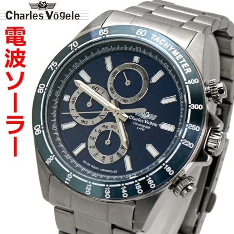 Charles V?gele シャルルホーゲル 電波ソーラー クロノグラフ ウォッチ メンズ腕時計 ステンレスベルト CV-9095-5｜chaco-2｜02