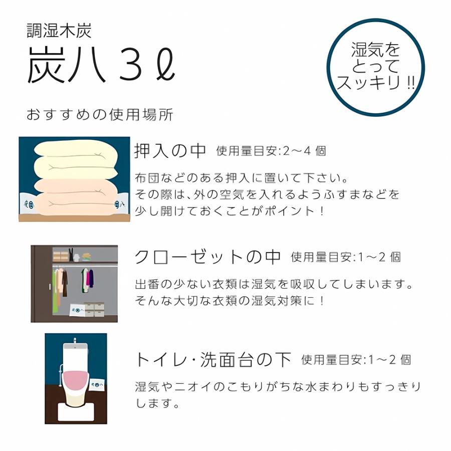 炭八 3L  ミディアムサイズ 除湿 調湿木炭 梅雨対策 湿気対策 繰り返し使用 消臭 防カビ 防虫 梅雨対策 除湿機 正規認定販売代理店チャコロン |  | 14