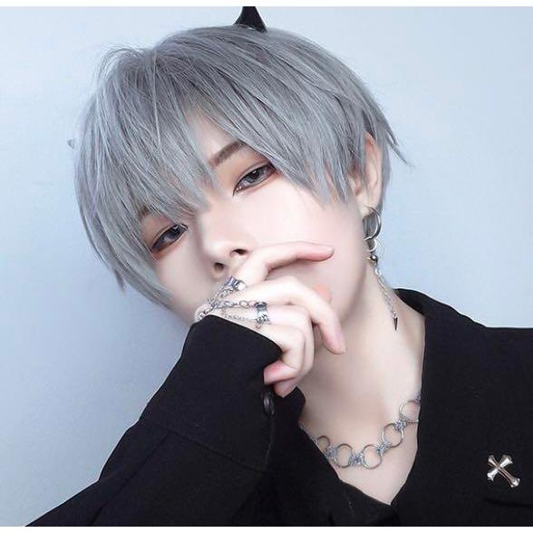 デポー ウィッグ ショート メンズ フルウィッグ グレー アッシュグレー 自然 かつら ストレート レディース Wig ヘアネット付き