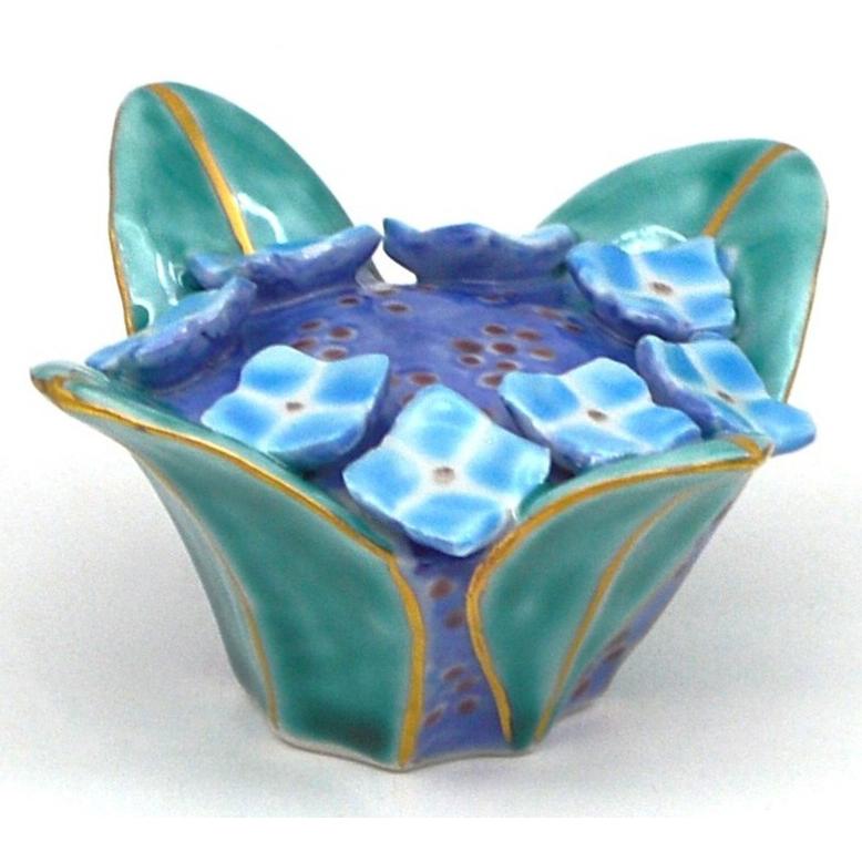 茶道具/蓋置/futaoki/lid rest】蓋置 色絵 紫陽花 高野昭阿弥作（木箱