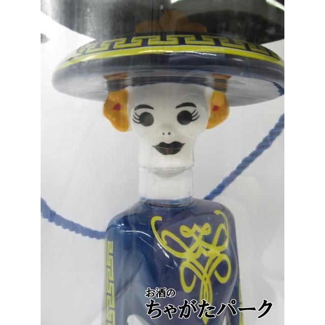 ドーニャ セリア レポサド (ブルー) 装飾ガイコツ陶器ボトル 40度