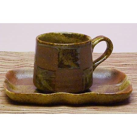 瀬戸焼釉楽市松ペア碗皿、ペアコーヒーカップセット（メッセージカード