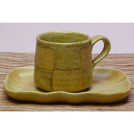 瀬戸焼釉楽市松ペア碗皿、ペアコーヒーカップセット（メッセージカード