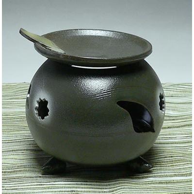 常滑焼陶聖茶香炉（黒色、丸柄）(ロウソク1個付) : ko-b8 : 茶心茶屋 