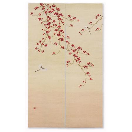 洛柿庵麻のれん 手染め麻のれん「秋桜」 [京都洛柿庵オンラインショップ]