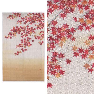 【お取り寄せ】麻手描きのれん『紅葉の宴』（和風のれん）【もみじ/秋】【京都 洛柿庵】